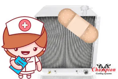Technician performing radiator servicing